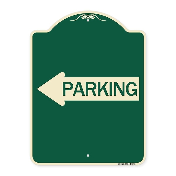 Parking With Left Arrow Heavy-Gauge Aluminum Architectural Sign, 24" x 18", G-1824-24372